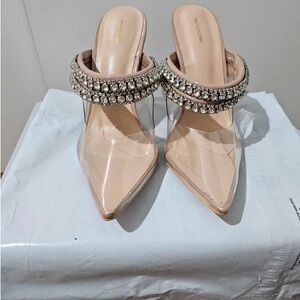Steve Madden Nude and Clear Rhinestone Heels